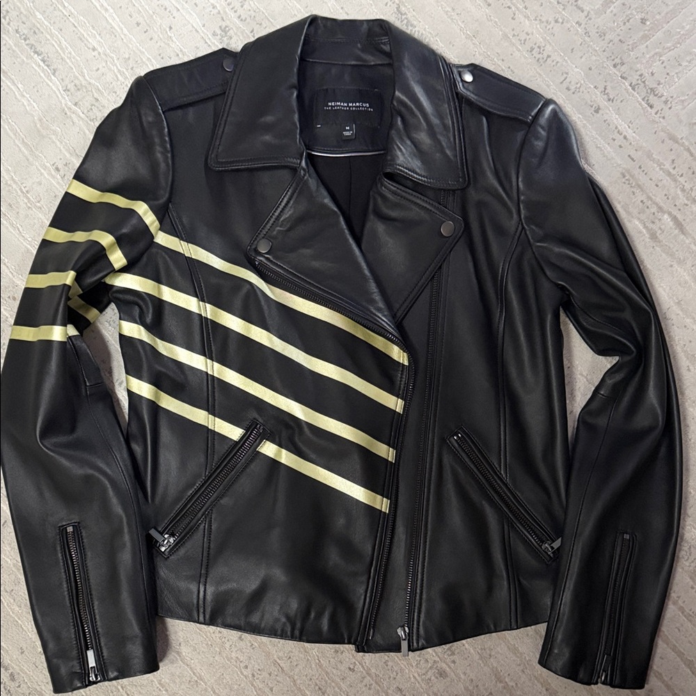Neiman Marcus Black Leather Biker Jacket
